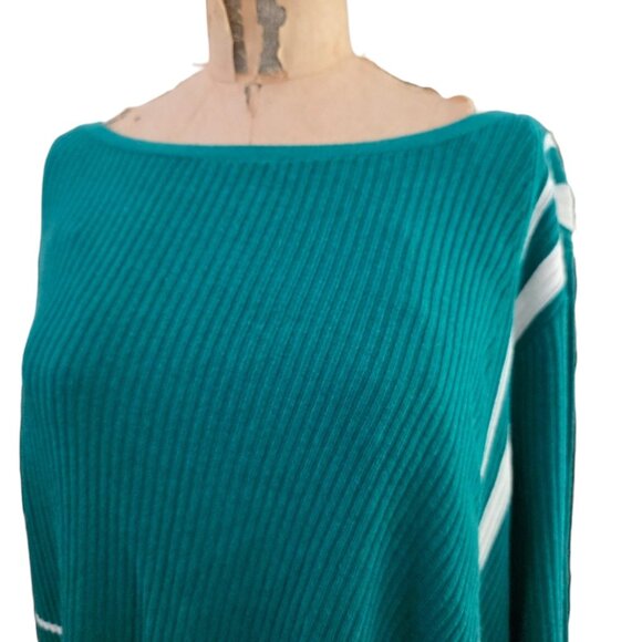 Chico's Striped Asymmetrical Hem Tunic Pullover Sweater Jade 3 P = XL P NWT - Picture 3 of 5